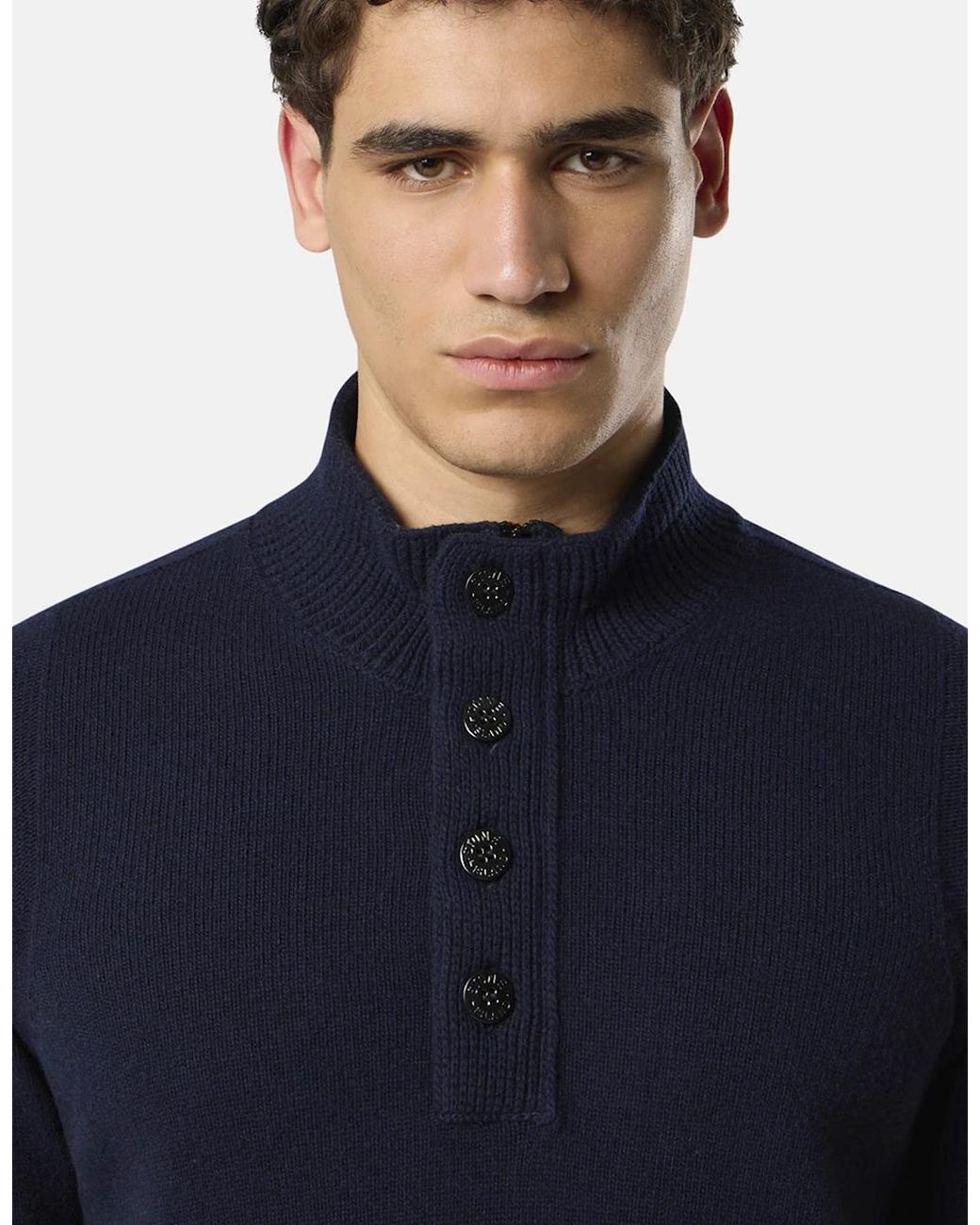 Stone Island Blue Button Thru 5100040 Sweater for men