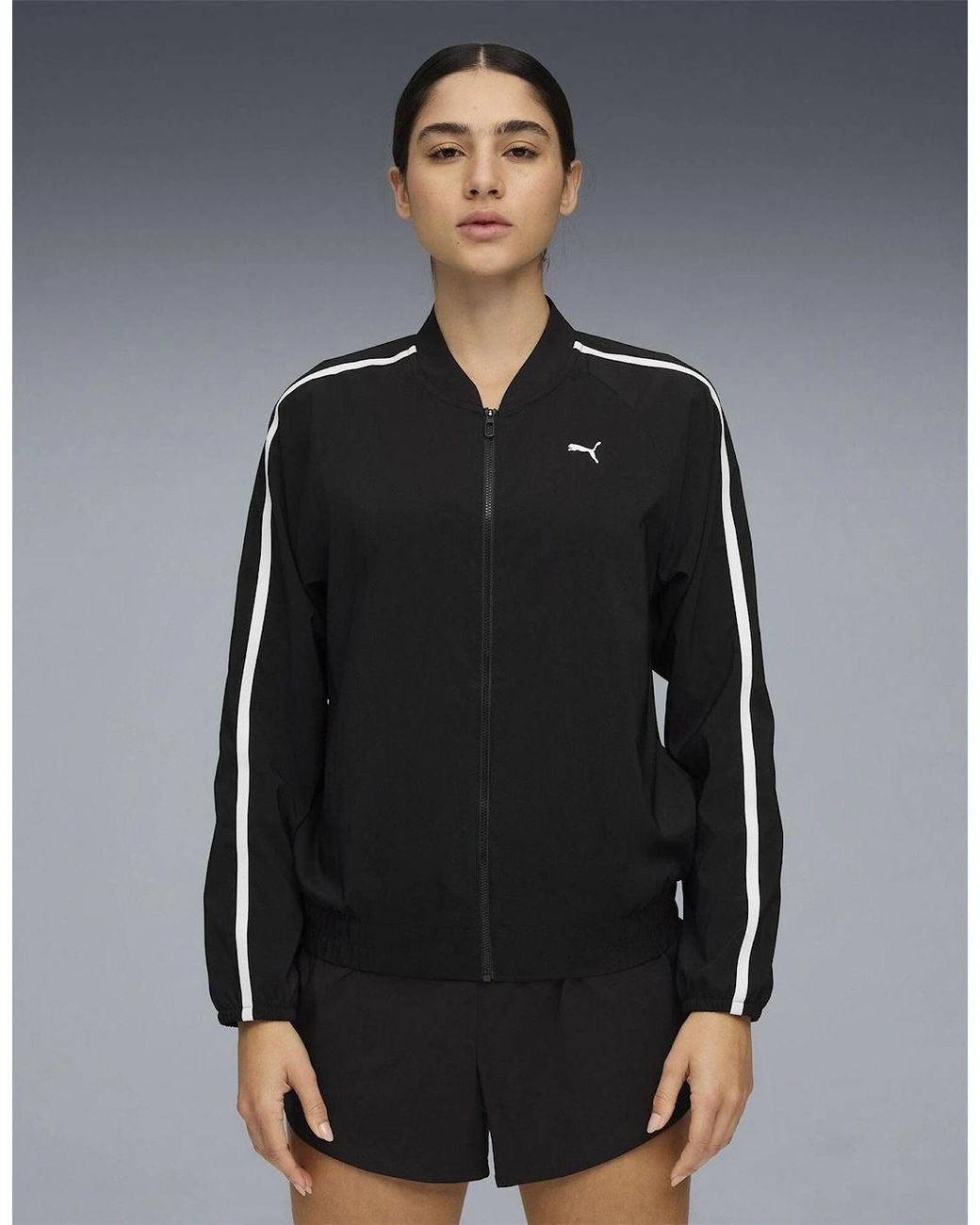 PUMA Black Floral Ribbon Woven Full Zip Tracksuit Top