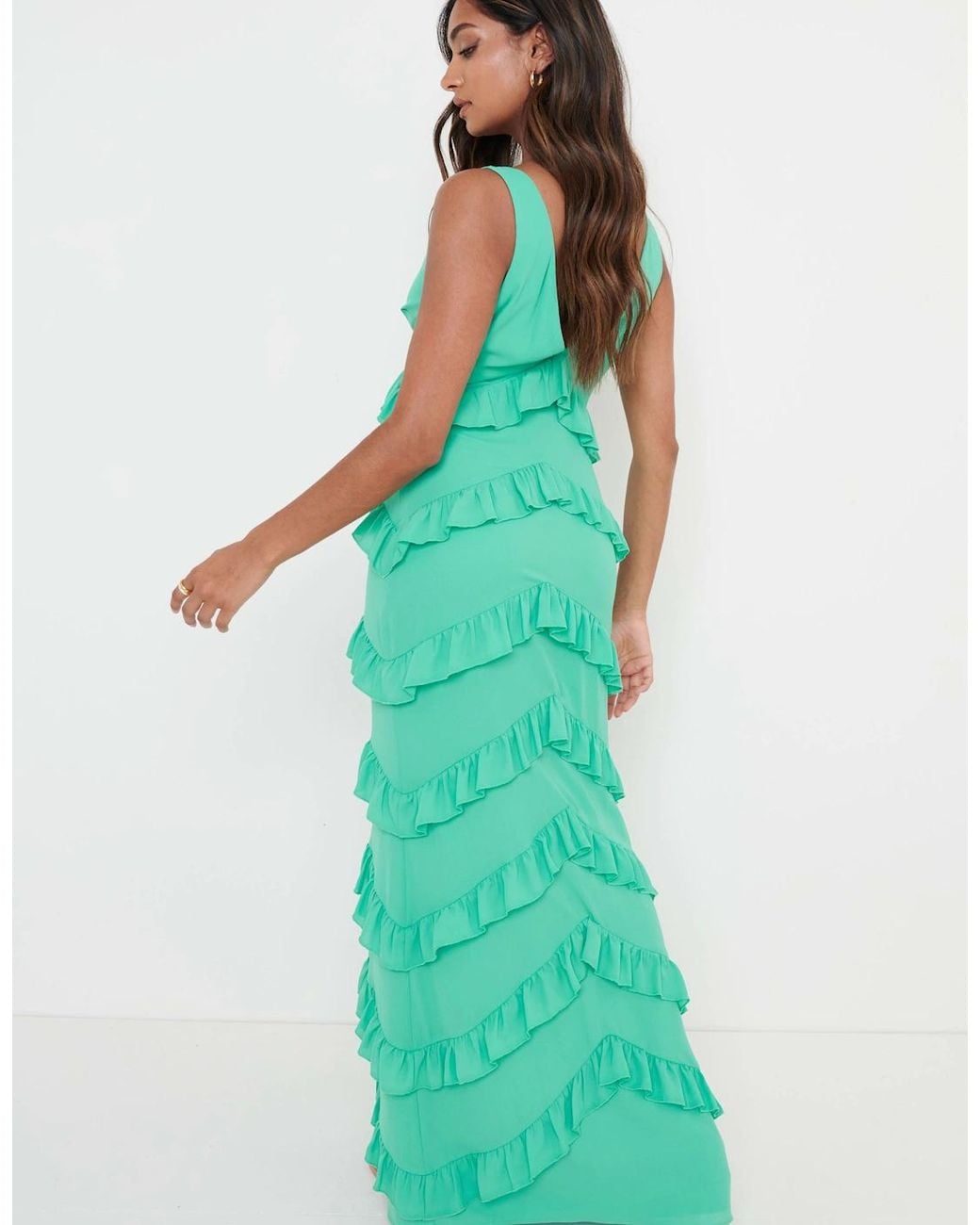 Pretty Lavish Green Piper Ruffle Maxi Dress