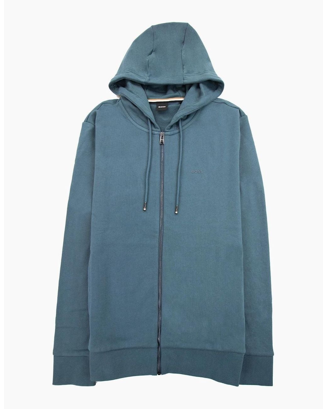 Boss Blue Seeger 92 Zip Hoodie Rubber Logo 445 for men