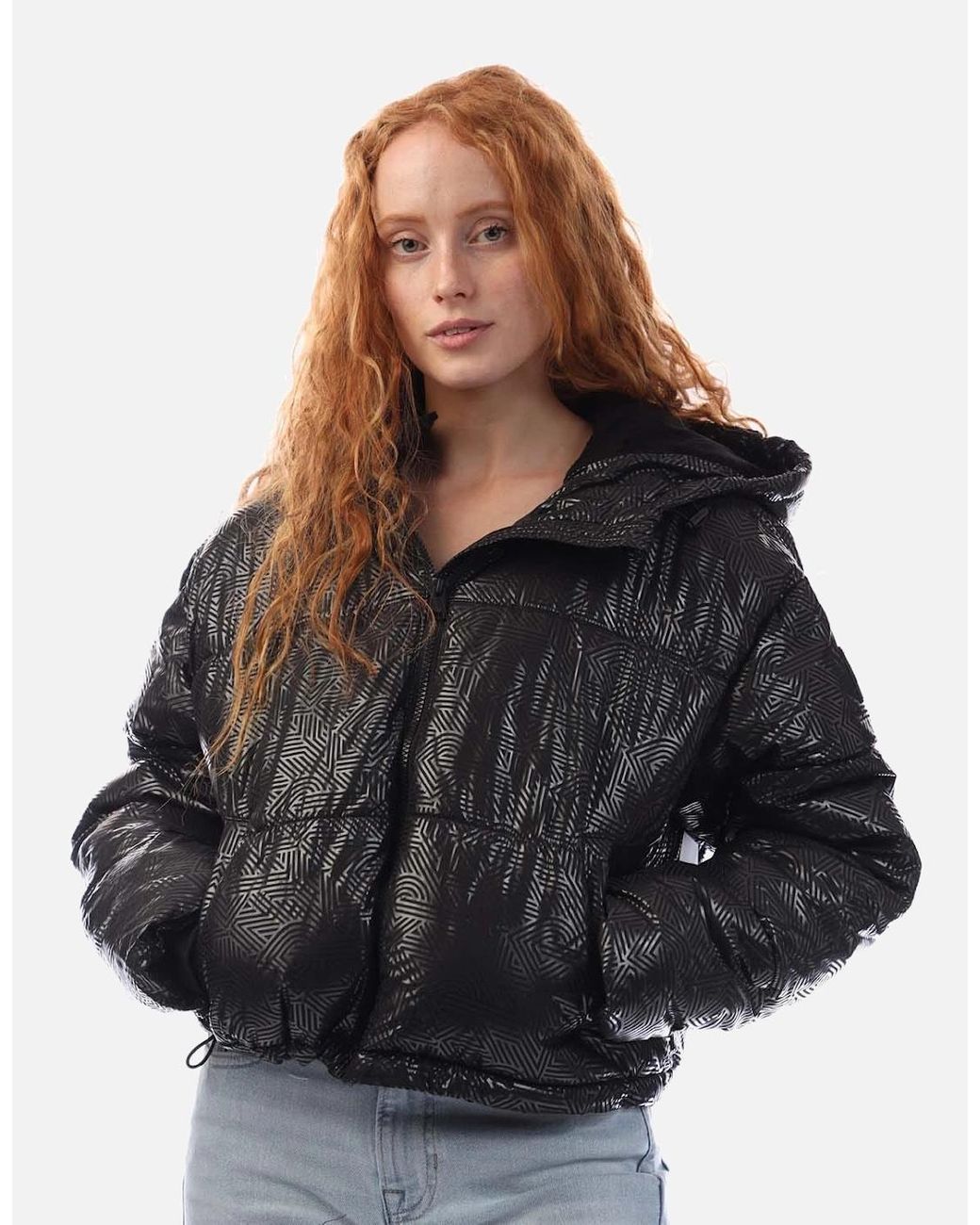 DKNY Blue Crosswalk-Print Cropped Hooded Jacket