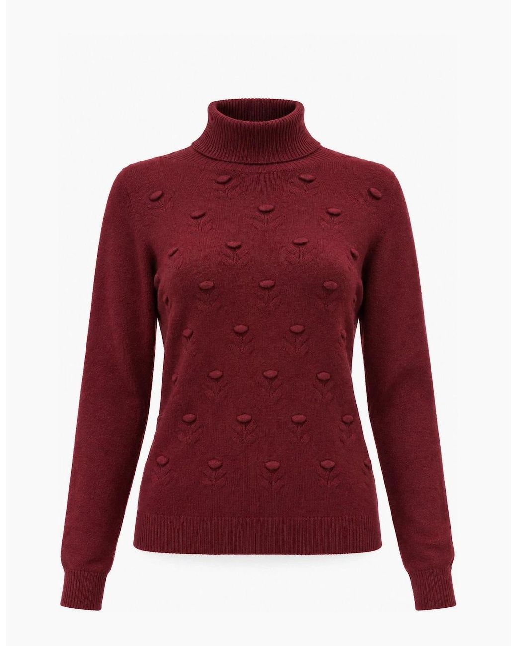 James Lakeland Red Burgundy Floral Roll Neck Jumper