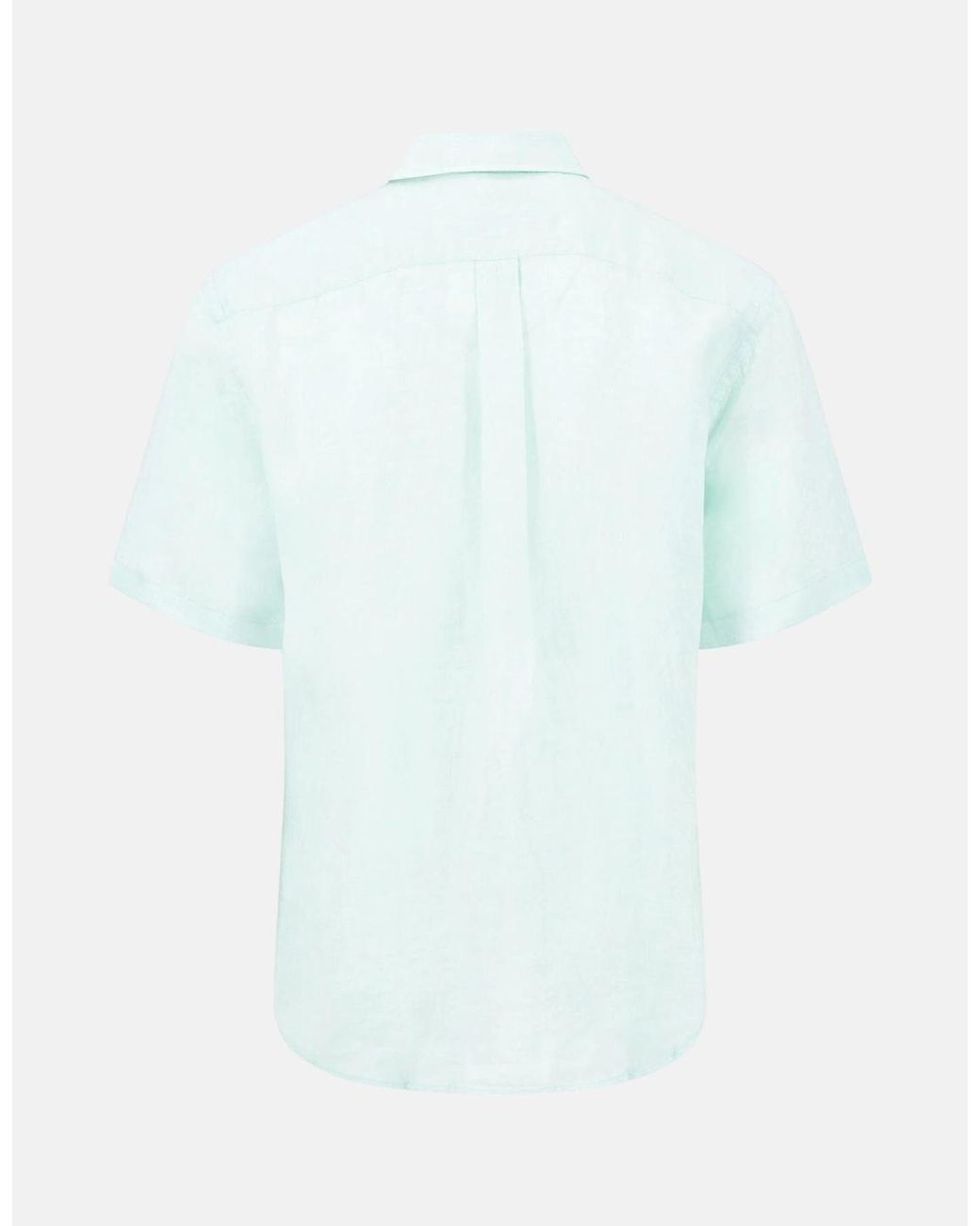 Fynch-Hatton Blue Premium Linen Button Down Short Sleeved Shirt Mint for men