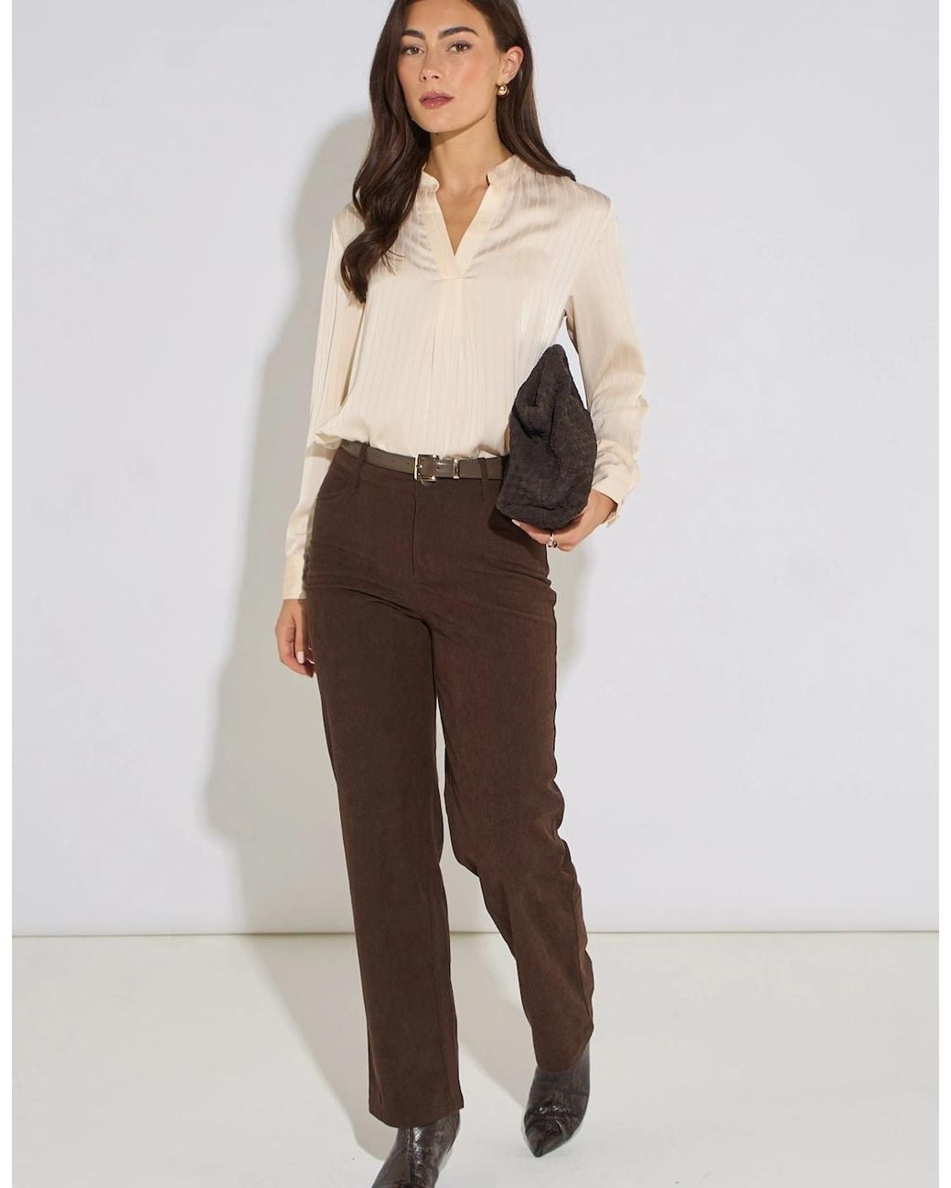 Gini London Natural Cord Straight Leg Trousers