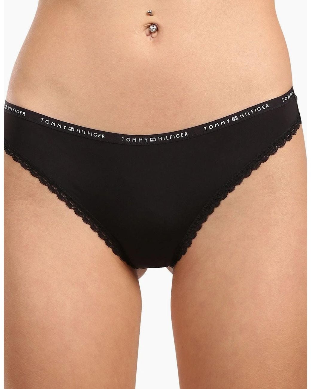 Tommy Hilfiger Black 3-Pack Classic Logo Lace Thongs