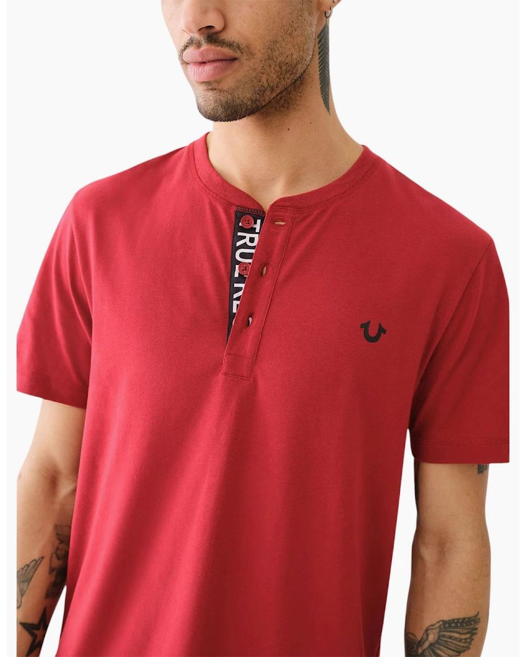 True Religion Red 108426 Henley T Shirt for men