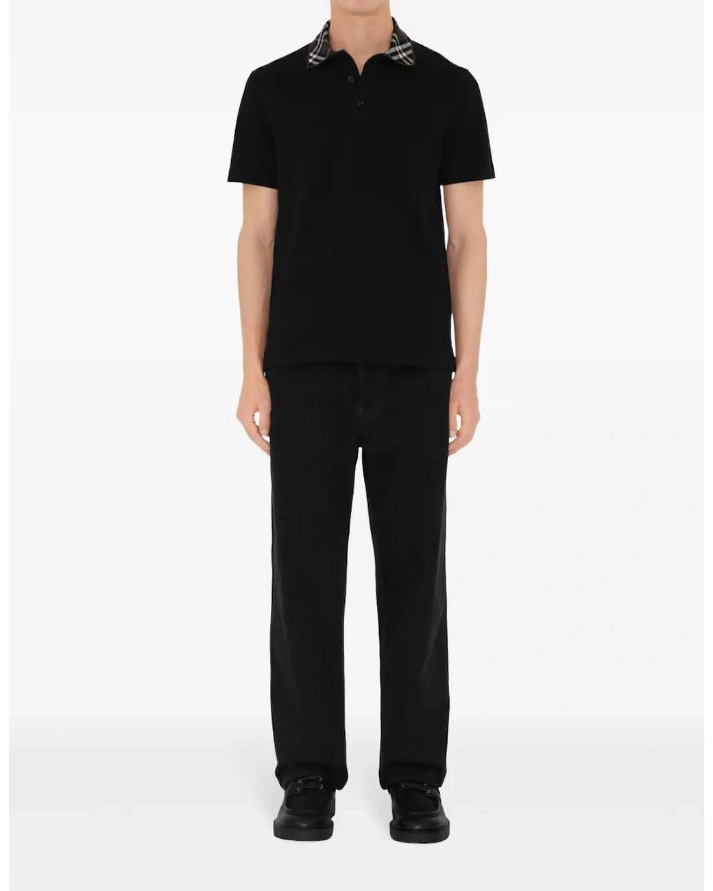 Burberry Black Checked Collar Polo Shirt for men
