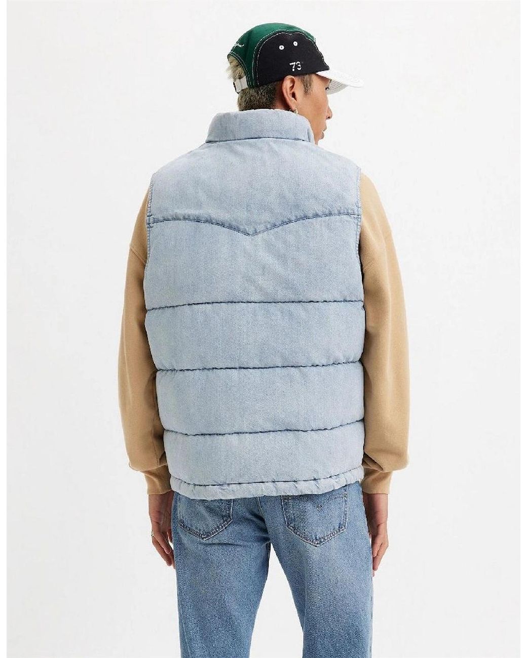 Levi's Blue Levi's Western Snap Button Puffer Gilet With Pockets for men