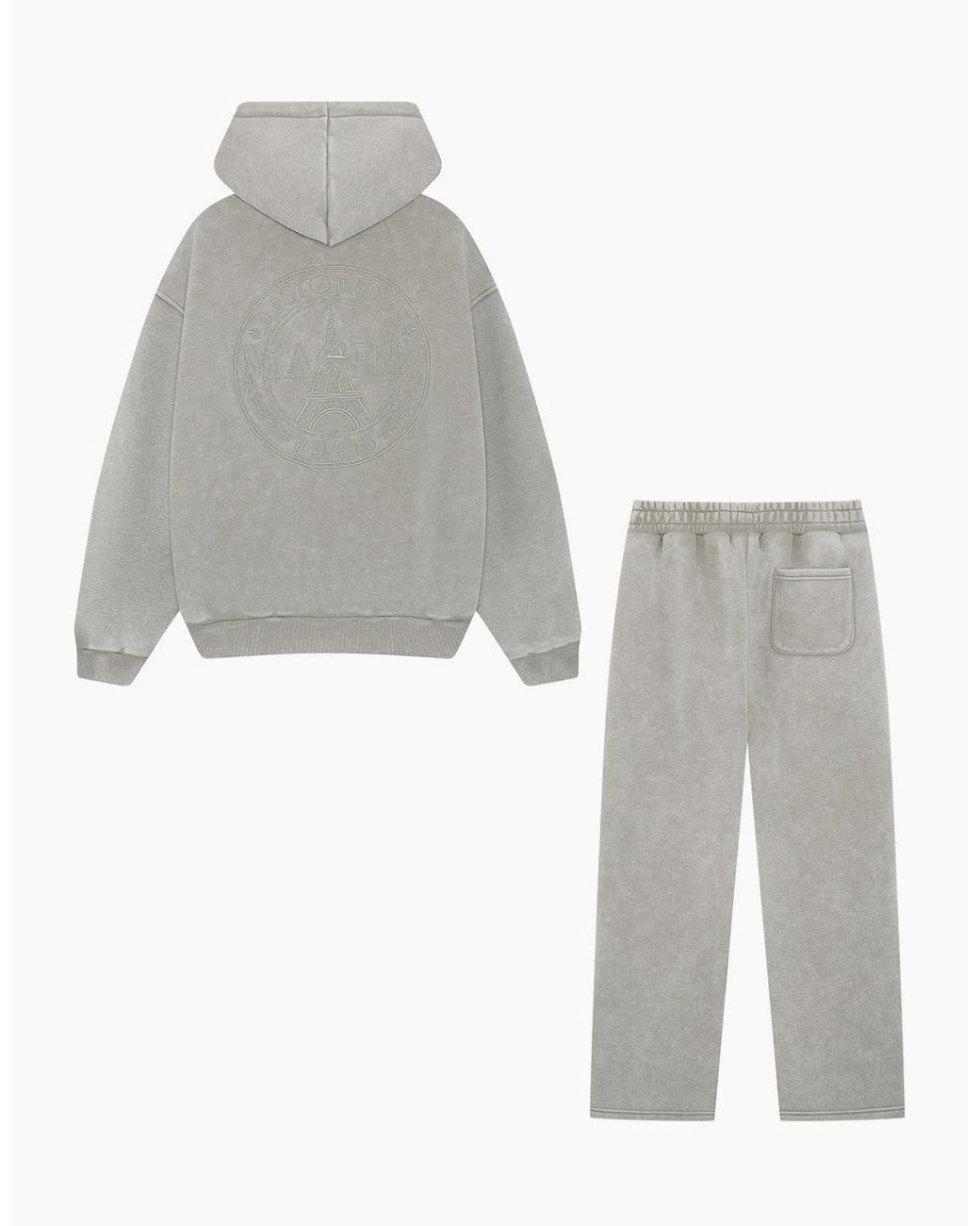 Magrit White Embroidered Acid Wash Hoodie & Jogger Tracksuit for men