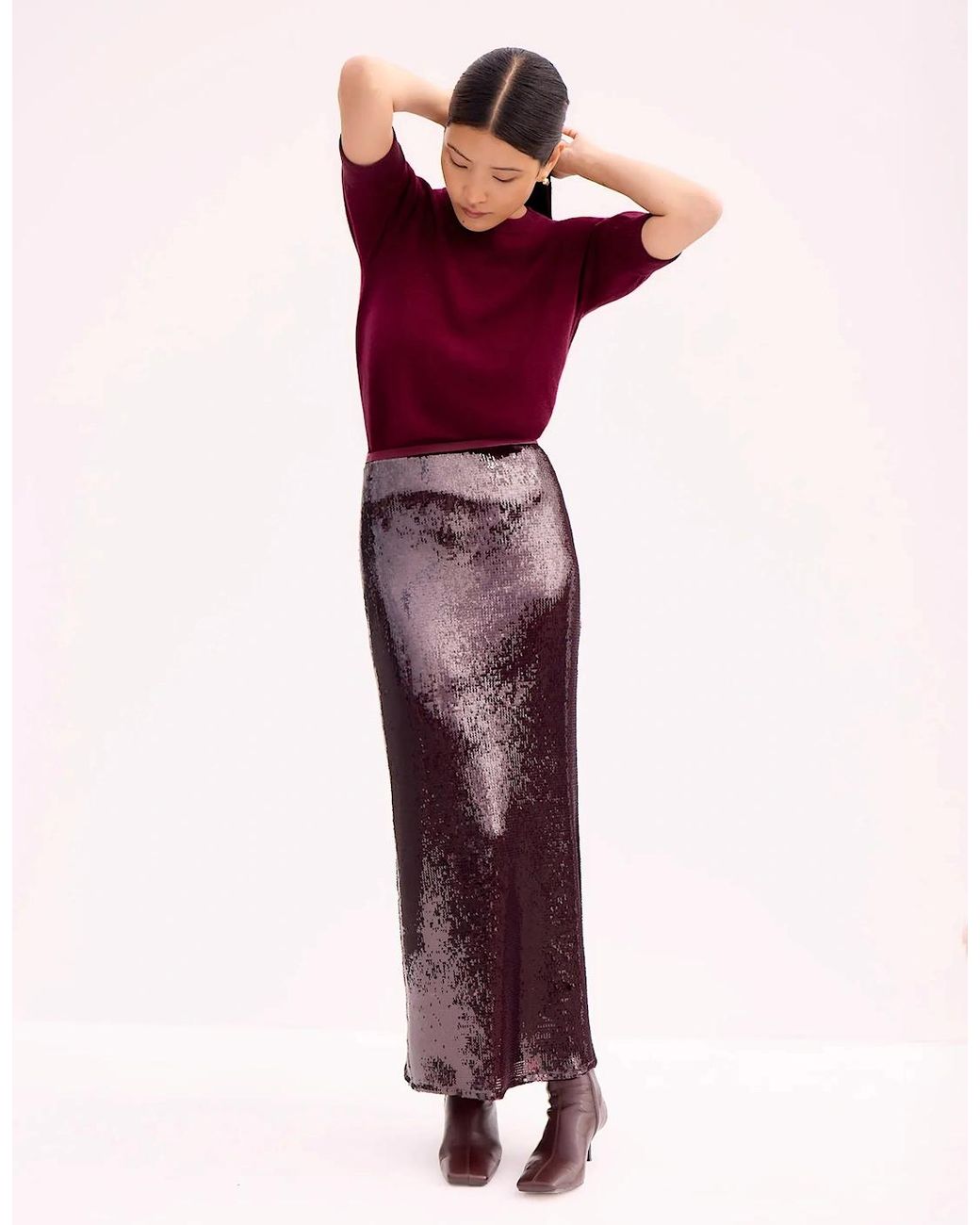 Ro&zo Purple Burgundy Liquid Sequinned Skirt