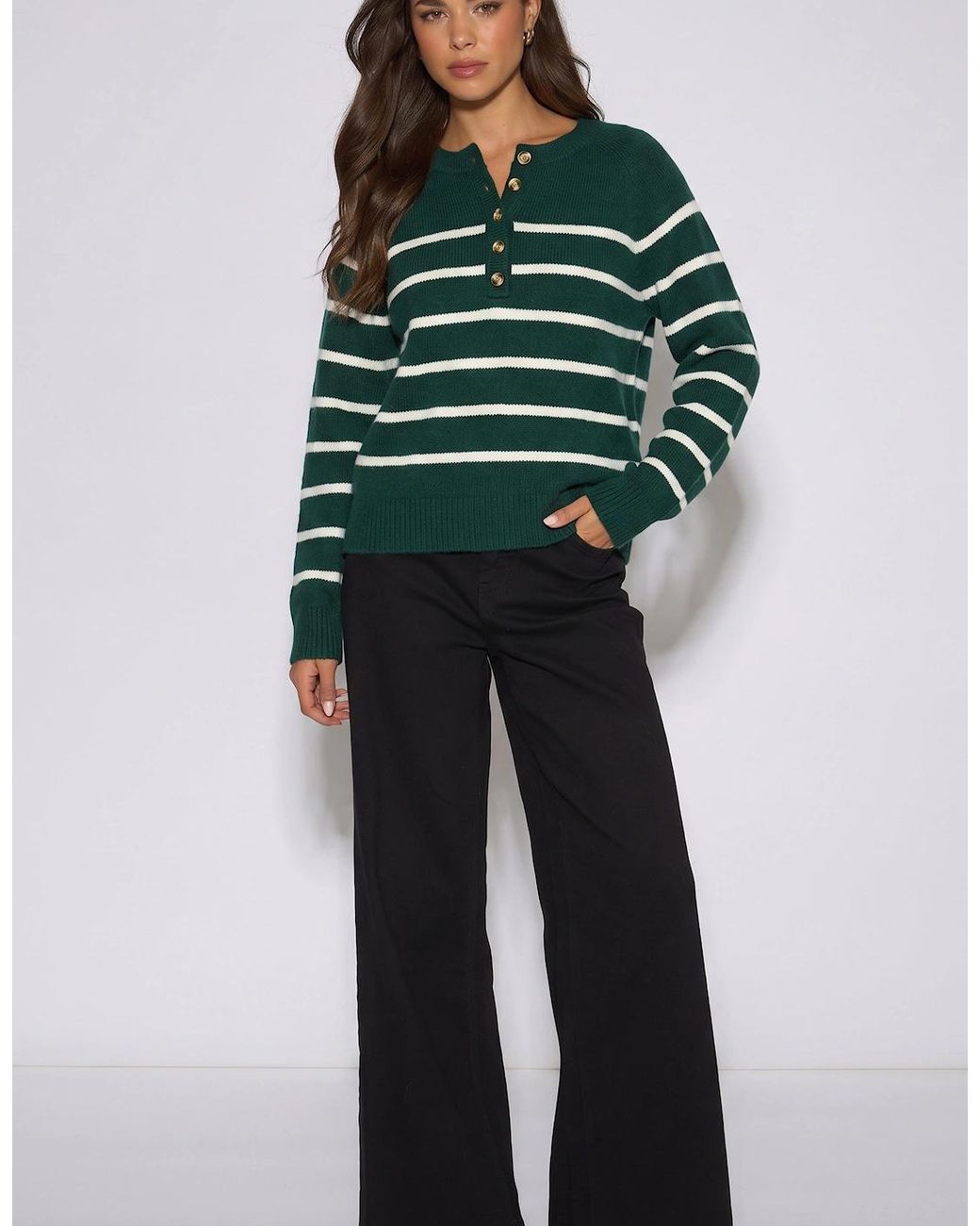 Gini London Blue Recycle Mix Stripe Button Up Loose Fit Knit Jumper