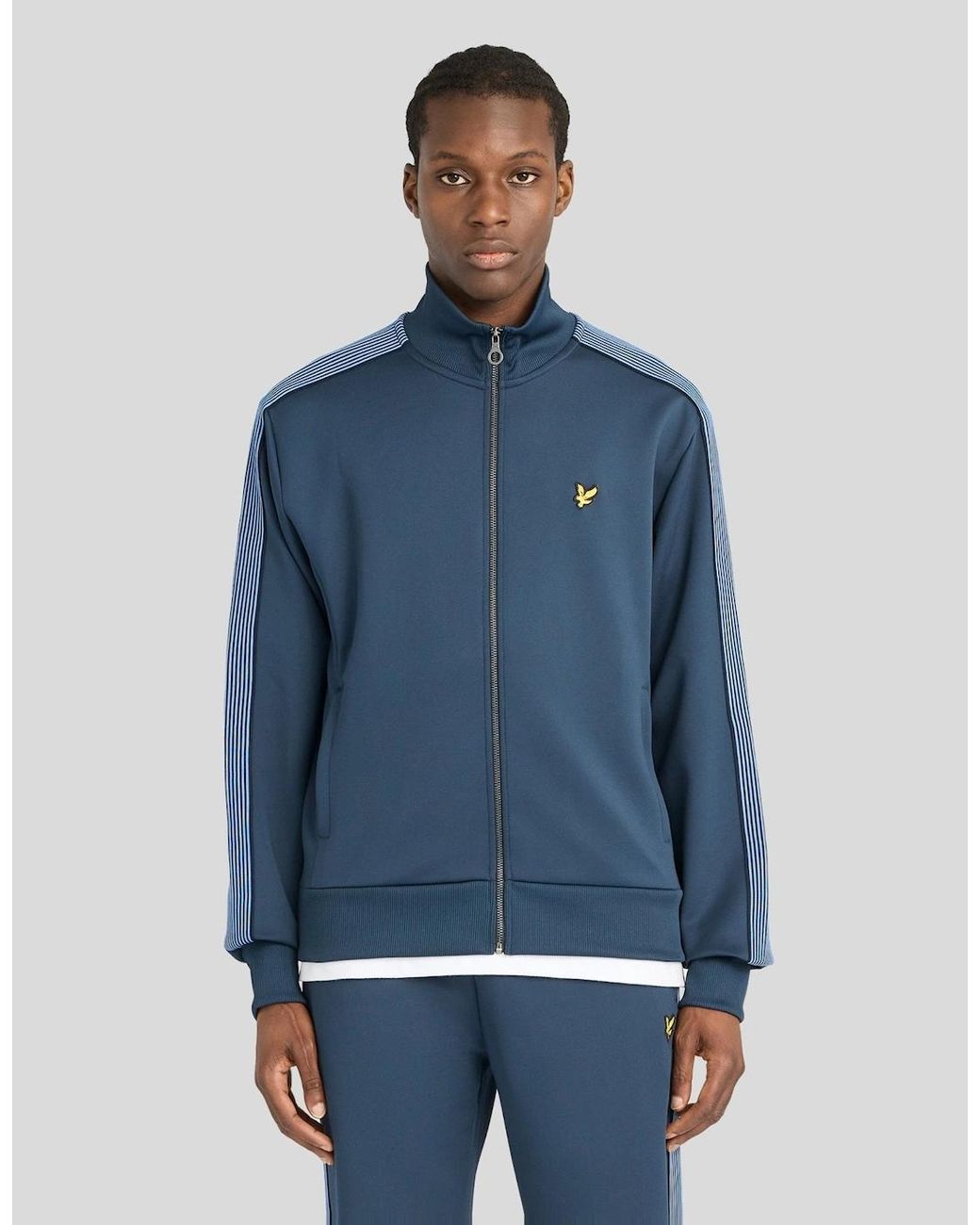 Lyle & Scott Blue Sports Striped Taped Track Jacket for men