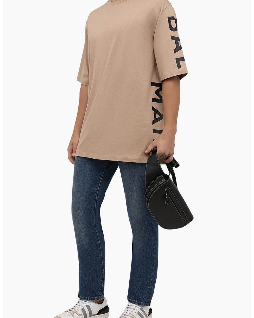 Balmain Natural Sand Logo Printed Oversize T-Shirt for men