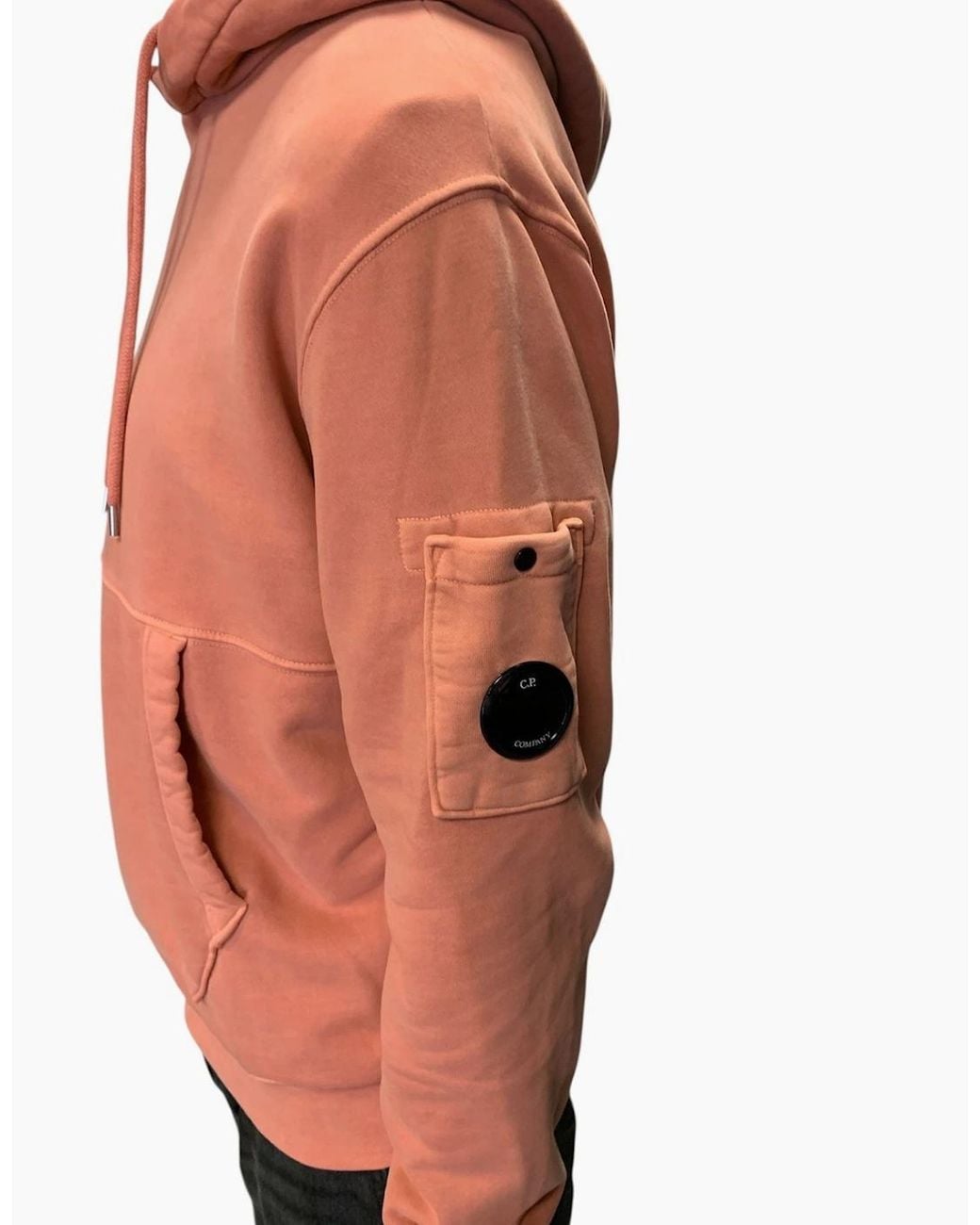 C P Company Orange Diagonal Raised Fleece Lens Hooded Sweatshirt for men