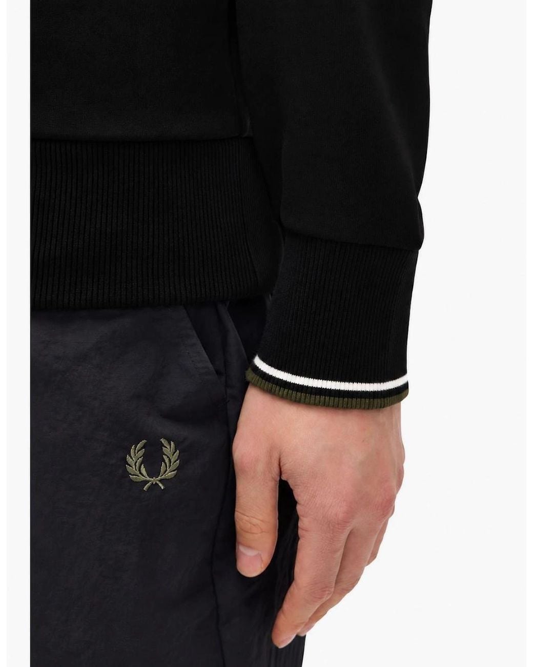 Fred Perry Black Half Zip Sweatshirt/Ecru/Laurel Wreath for men
