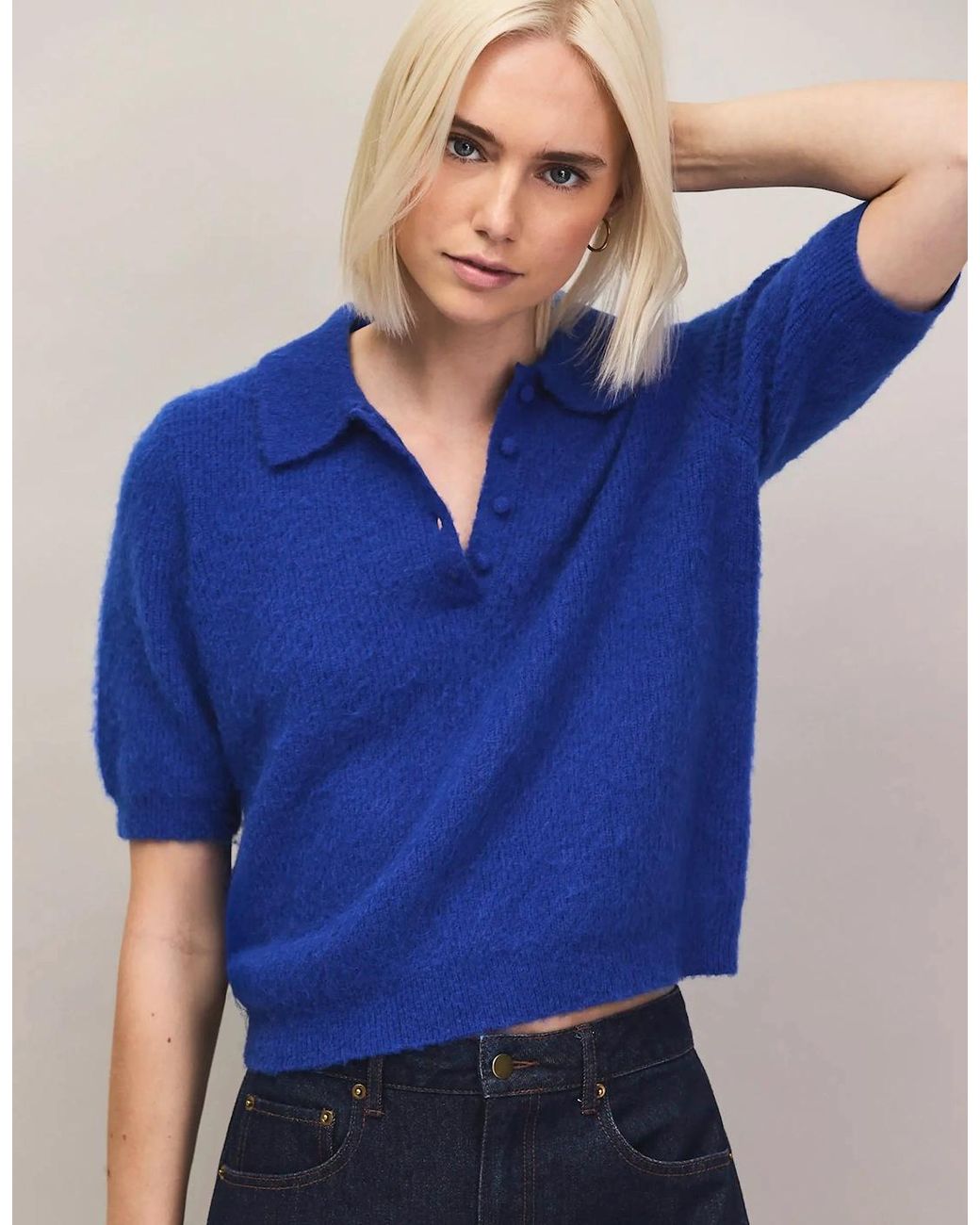 Ro&zo Blue Brushed Knit Top With Wool And Mohair