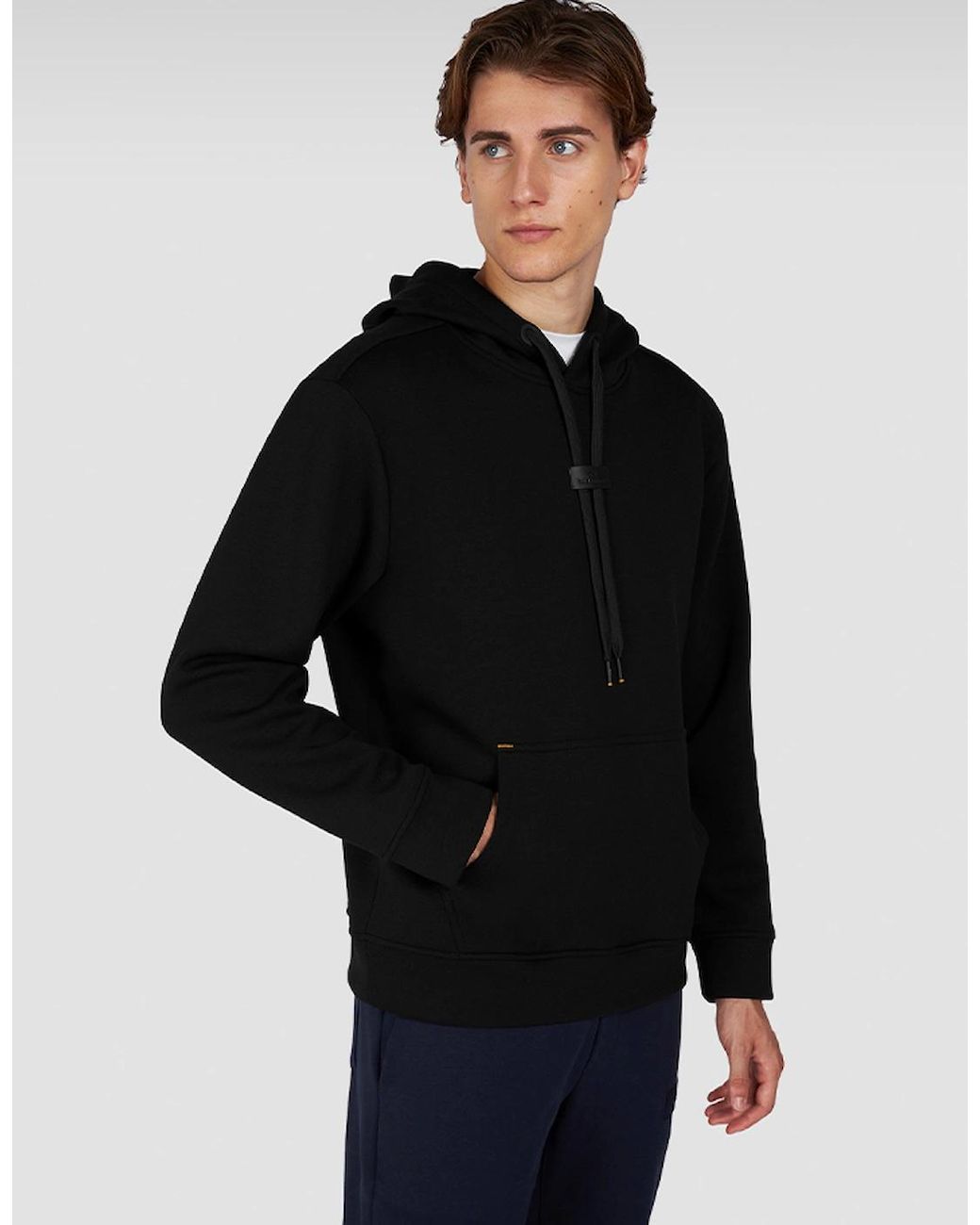 Paul & Shark Black Leather Badge Tech Hoodie