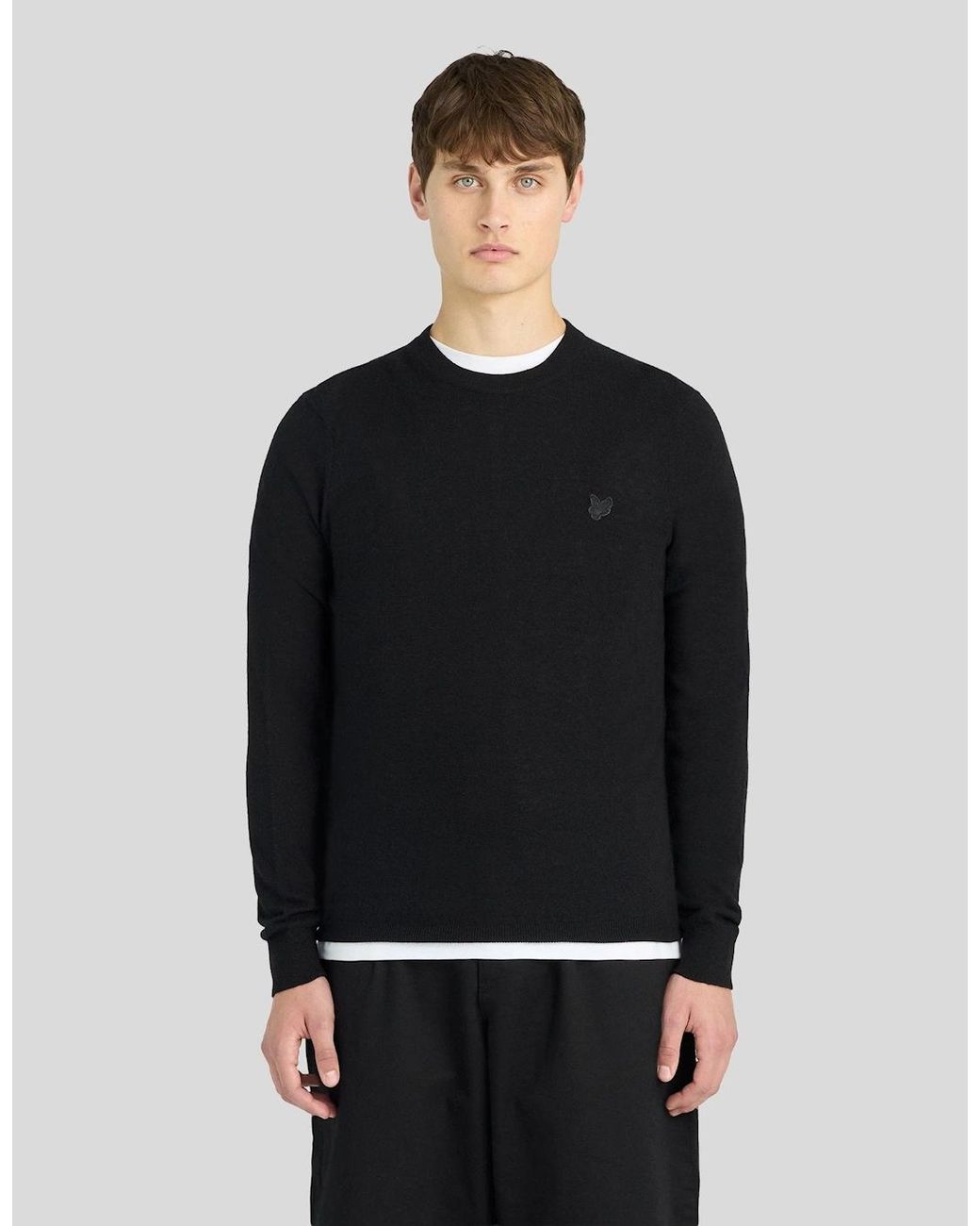 Lyle & Scott Black Pure Lambswool Crew Neck Jumper for men