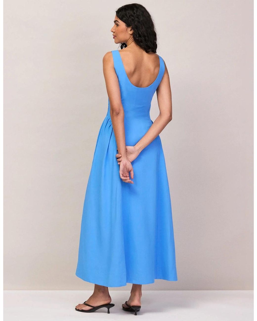 Ro&zo Blue Waist Detail Dress With Linen