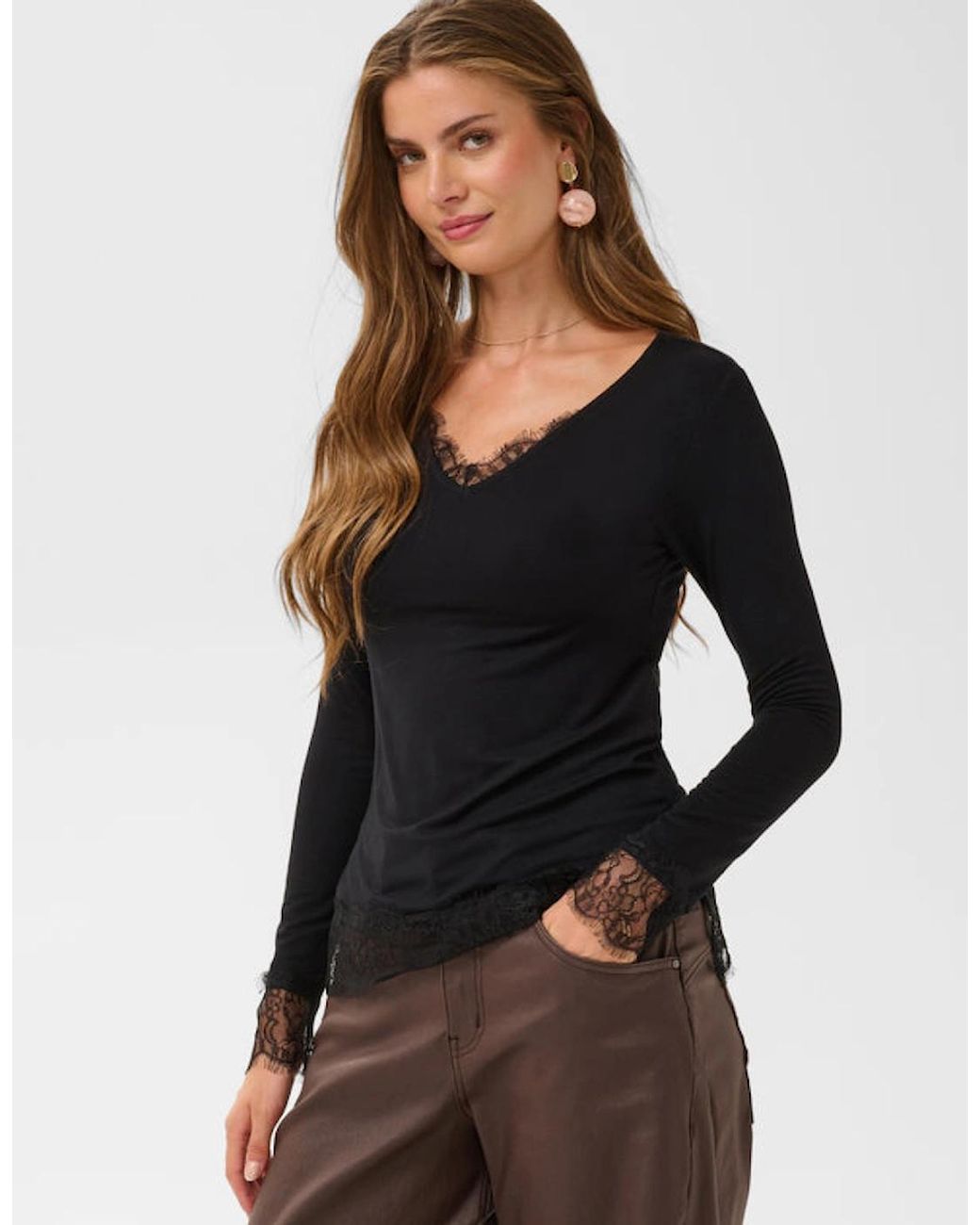 Cream Black Alvaia Long Sleeve Tee