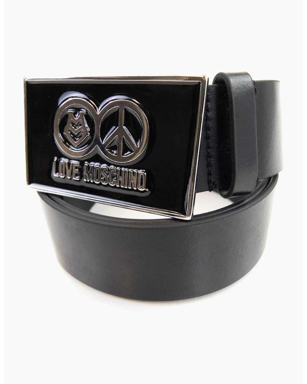 Love Moschino Black Gloss Peace Sign Buckle Belt 9902 for men