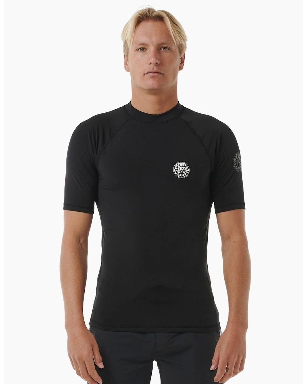 Rip Curl Black Rip Curl Icons Brushed Short Sleeve Rash Vest for men