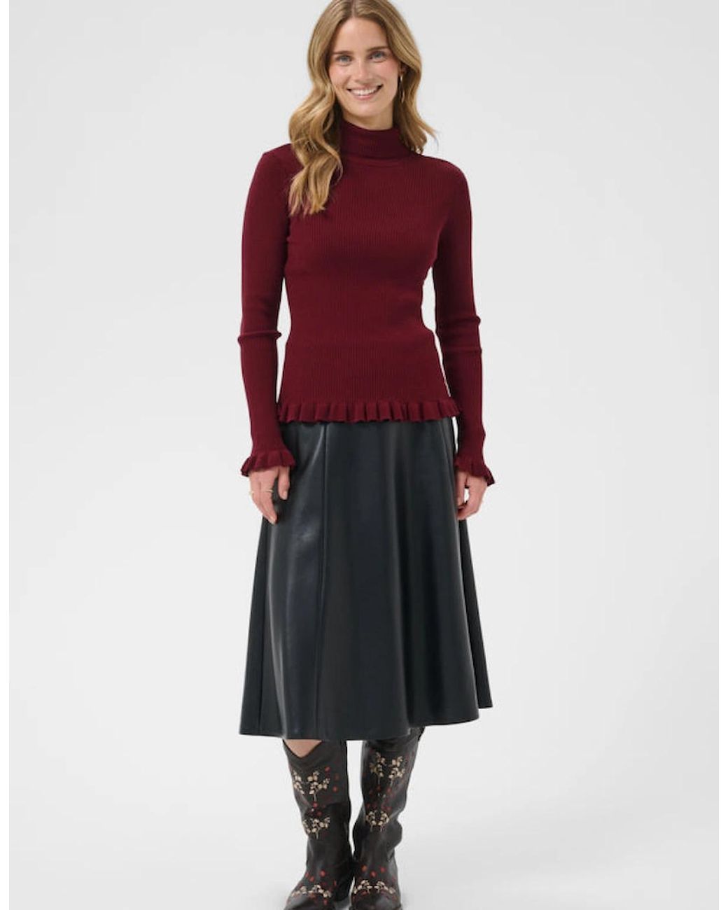 Cream Red Dela Knit Roll Neck