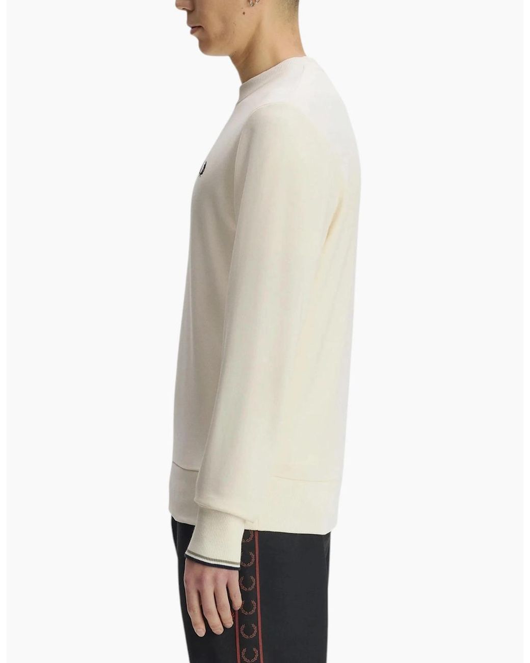 Fred Perry Natural Crew Neck Sweatshirt Embroidered Logo Pullover Cotton for men