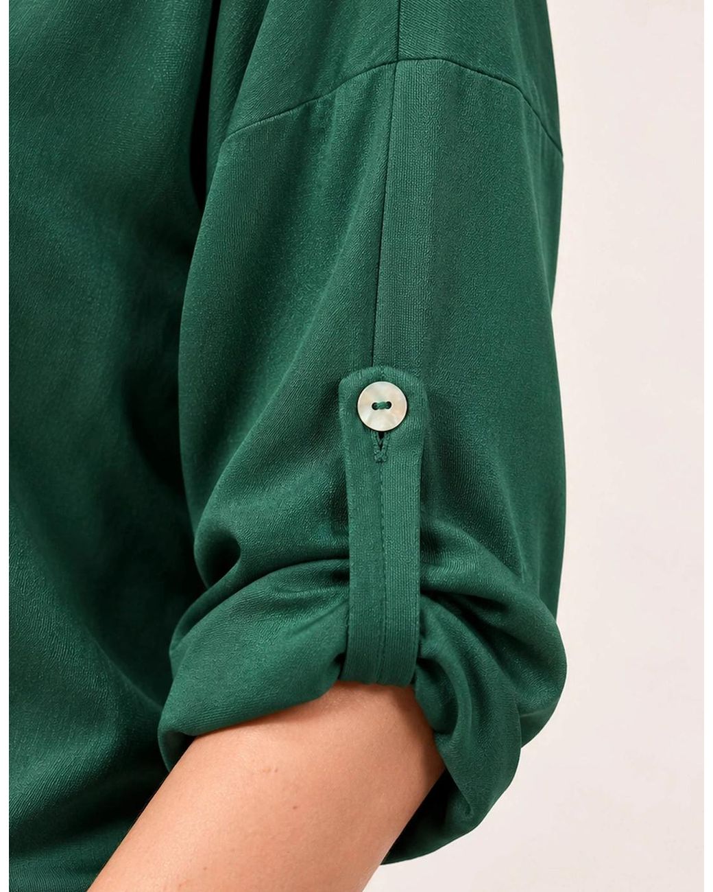 James Lakeland Green Satin V-Neck Blouse