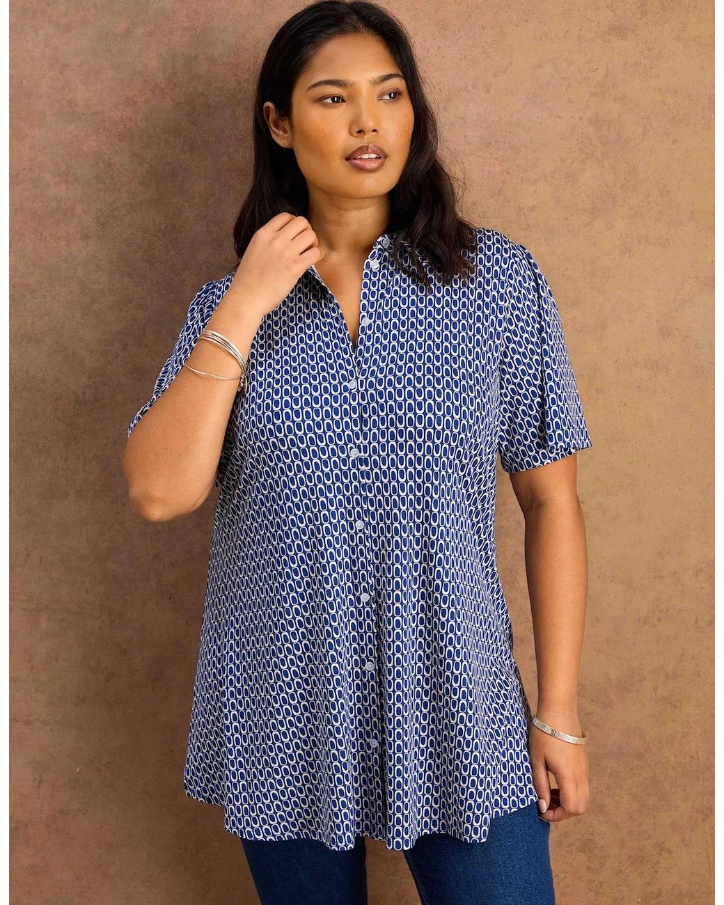 Live Unlimited London Blue Petite Geo Short Sleeve Jersey Shirt