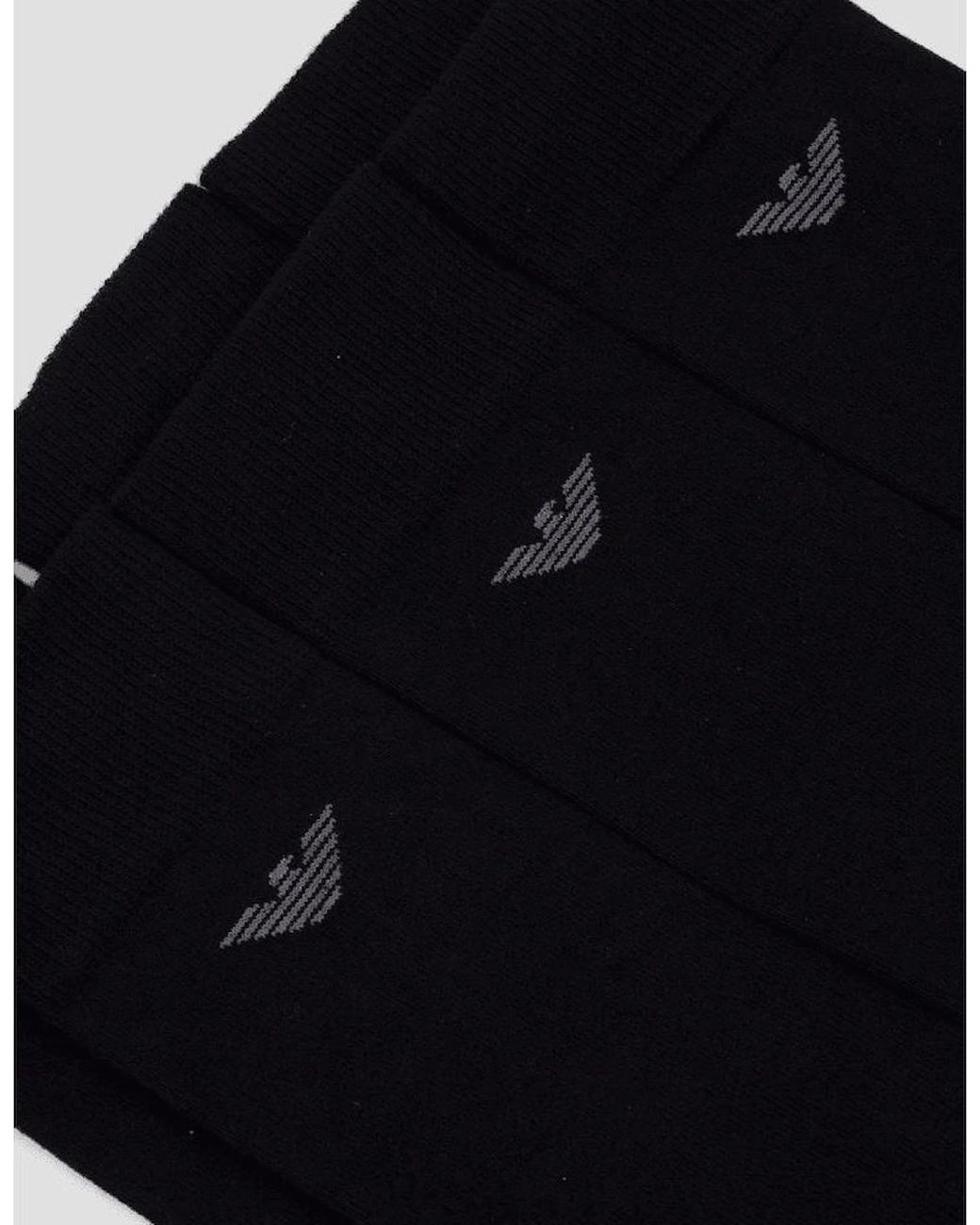 Emporio Armani Black Cotton 3-Pack Eagle Logo Socks for men