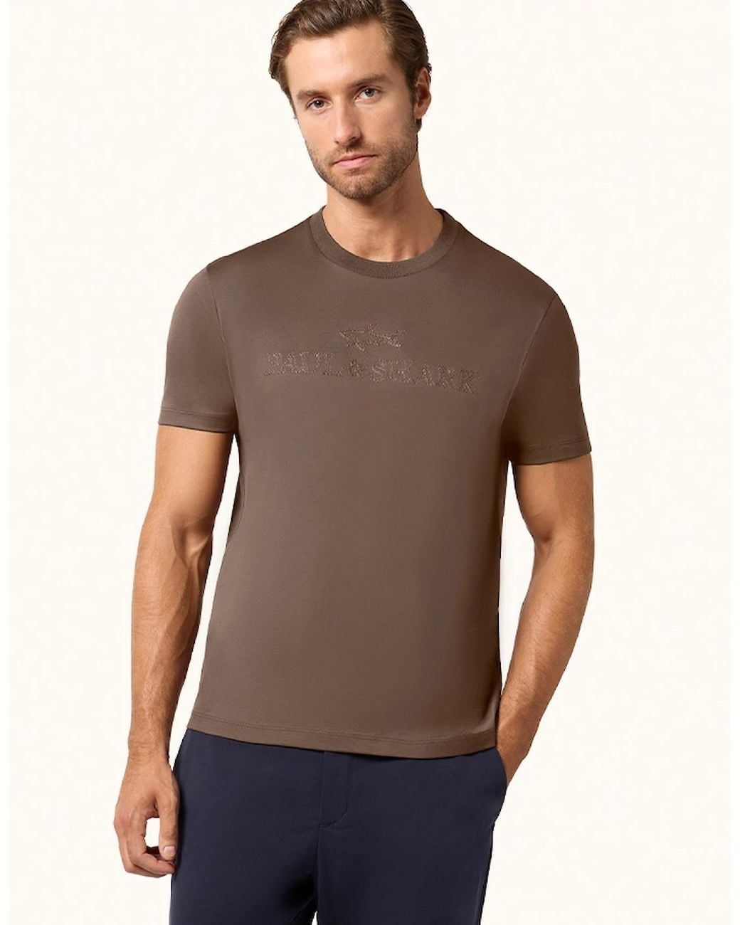 Paul & Shark Brown Aqua Touch Cotton T-Shirt With Logo Embroidery for men