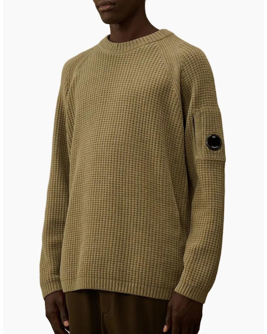 C P Company Green Chenille Waffle Knit Lens Jumper for men