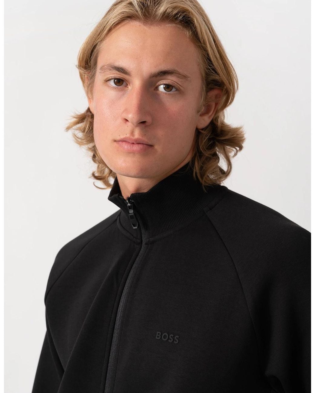 Boss Black Boss Skaz Full Zip Funnel Neck Sweatshirt With Tonal Logo for men