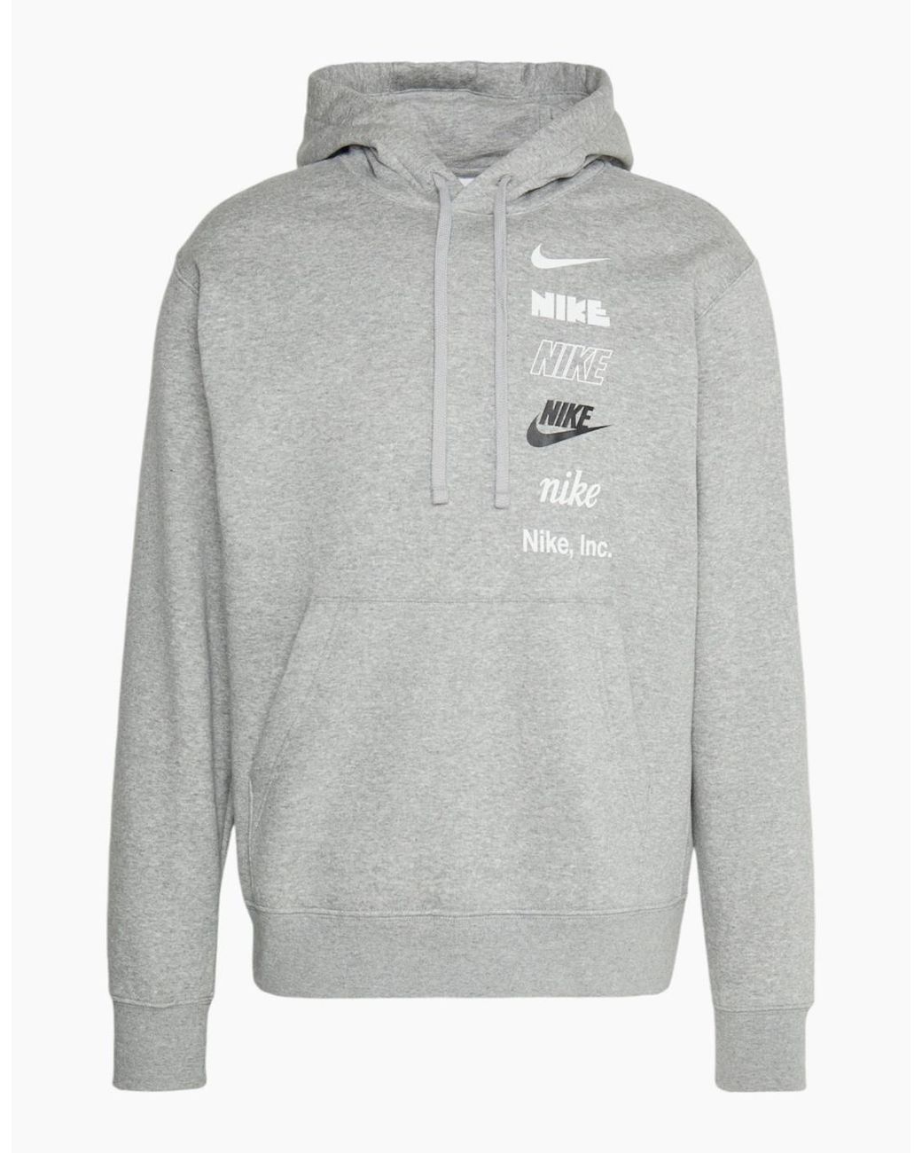 Nike Gray Dx0783 Fleece Hoodie Club Bb Stacked Long Sleeve Swoosh Pullover Hoody for men