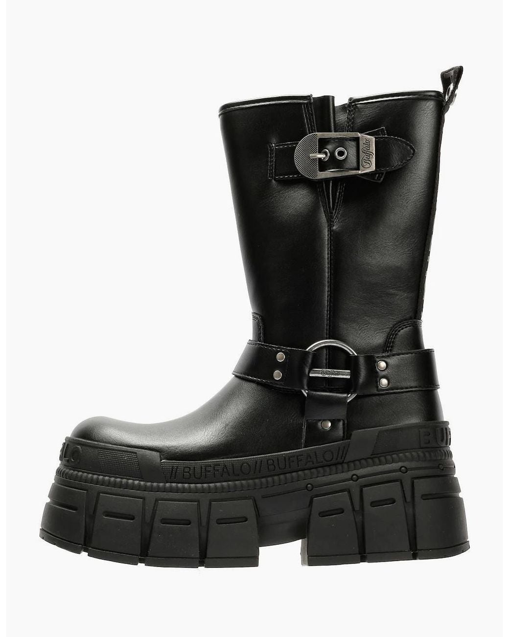 Buffalo Black Gospher Biker Mid Vegan Boots