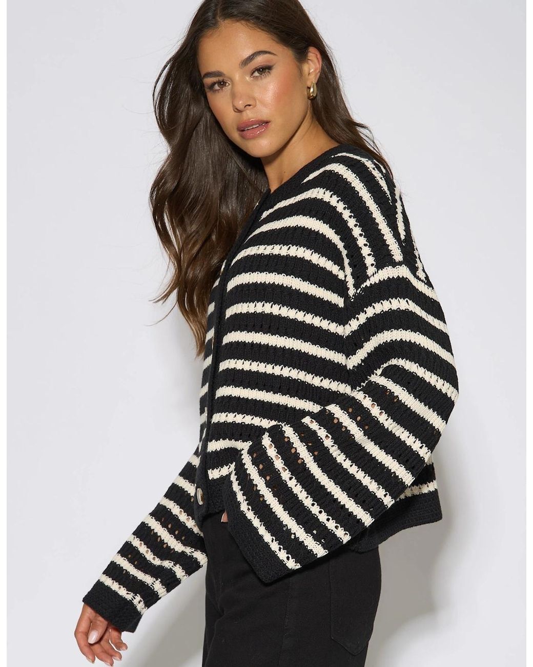Gini London Multicolor Stripe Cable Knit Crop Cardigan