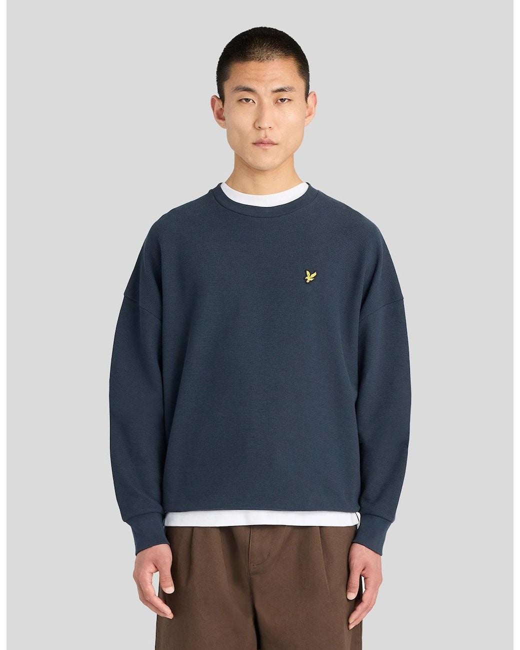 Lyle & Scott Blue Textured Rib Crew Neck Sweatshirt for men