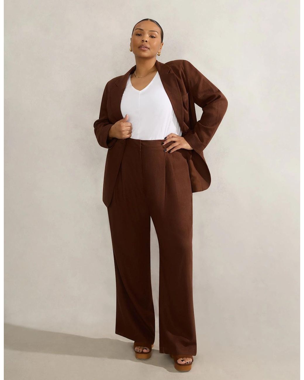 Live Unlimited London Brown Chocolate Linen Blazer