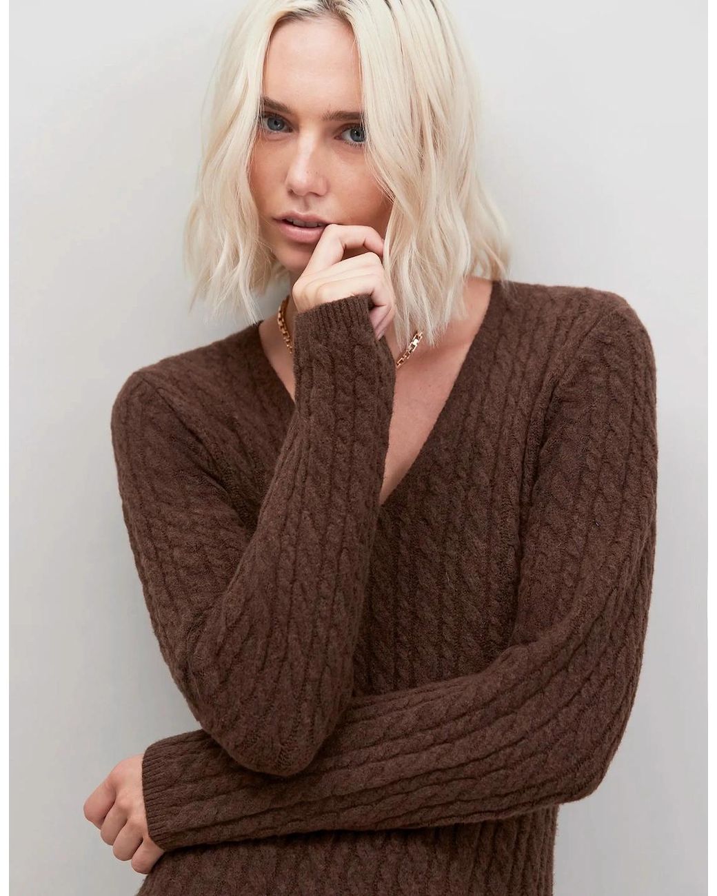 Ro&zo Brown Chocolate Cable Knit Dress