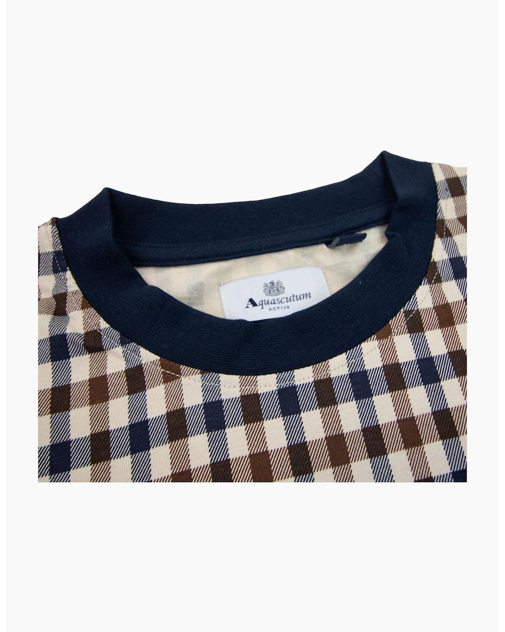 Aquascutum Blue Active Club Check T Shirt Trim for men