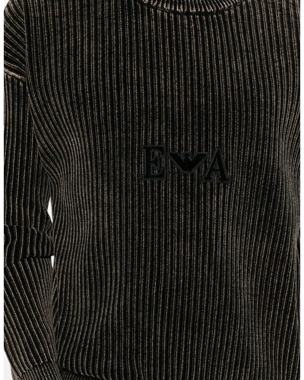 Emporio Armani Black Ribbed Branded Sweater for men