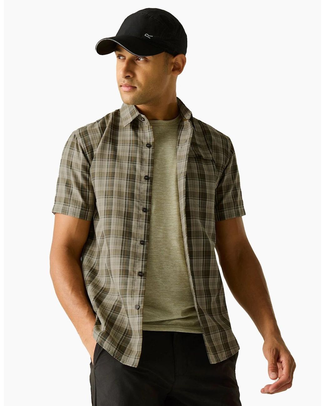 Regatta Green Mindano Multi Check Short-Sleeved Shirt for men