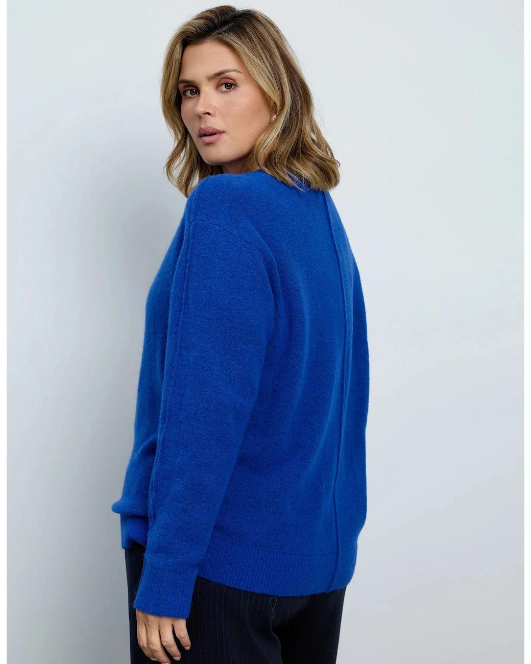 Live Unlimited London Blue Wool Blend V Neck Knitted Jumper
