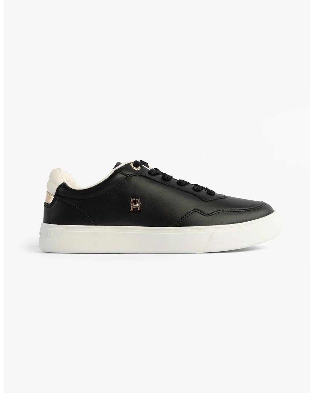Tommy Hilfiger Black Leather Th Monogram Plaque Court Trainers