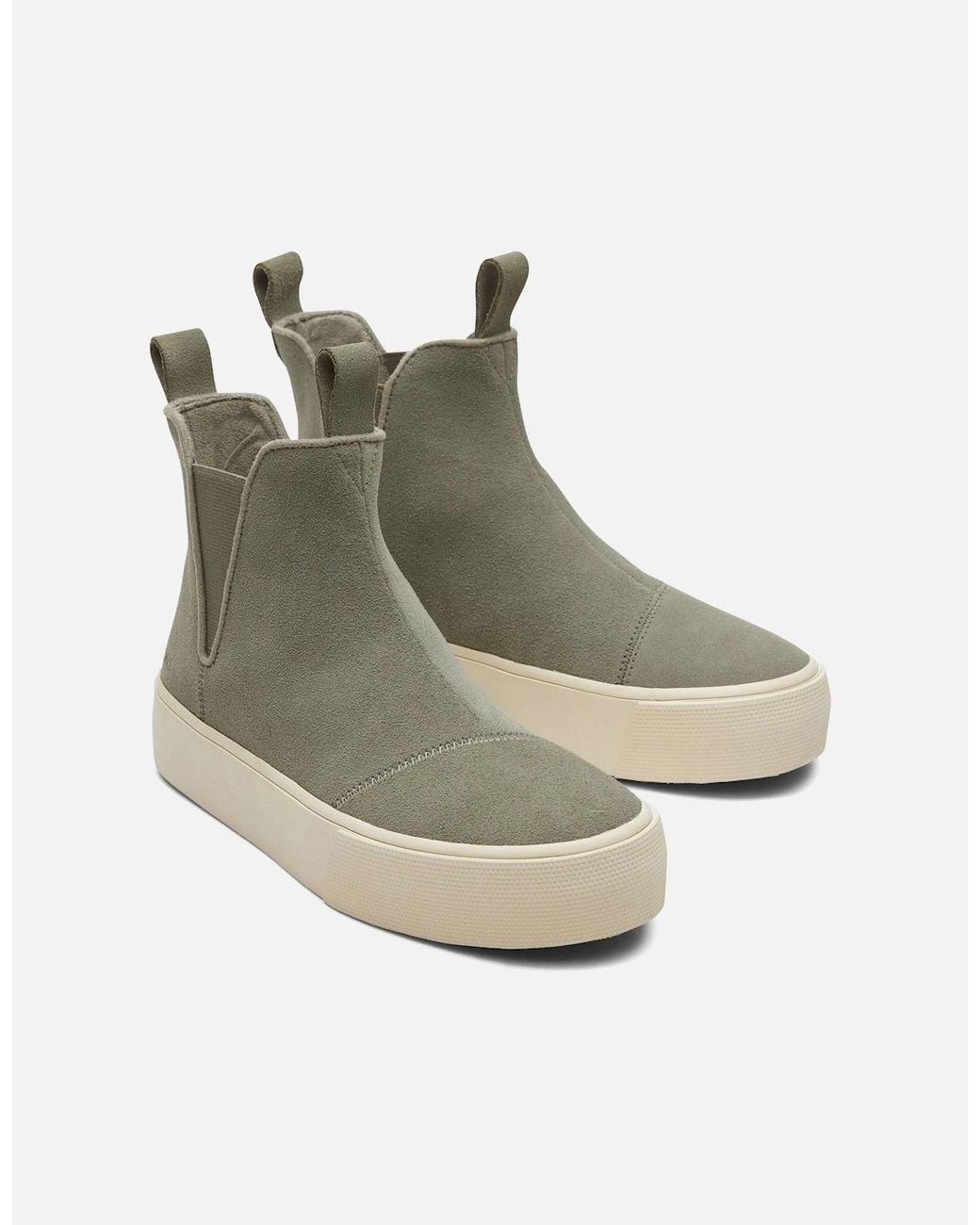 TOMS Gray Fenix Platform Leather Vetiver Flat Chelsea Boots