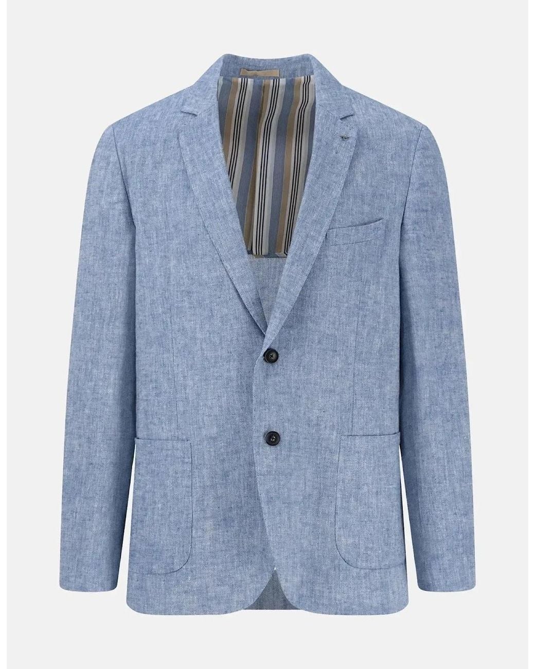Fynch-Hatton Blue Linen Blend Herringbone Blazer Summer Breeze for men