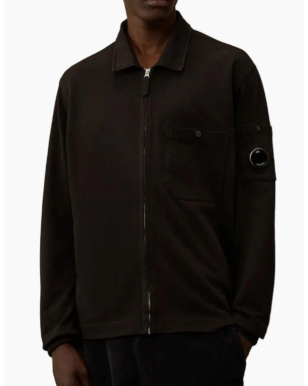 C P Company Black Light Fleece Polo Zip Lens Sweatshirt for men