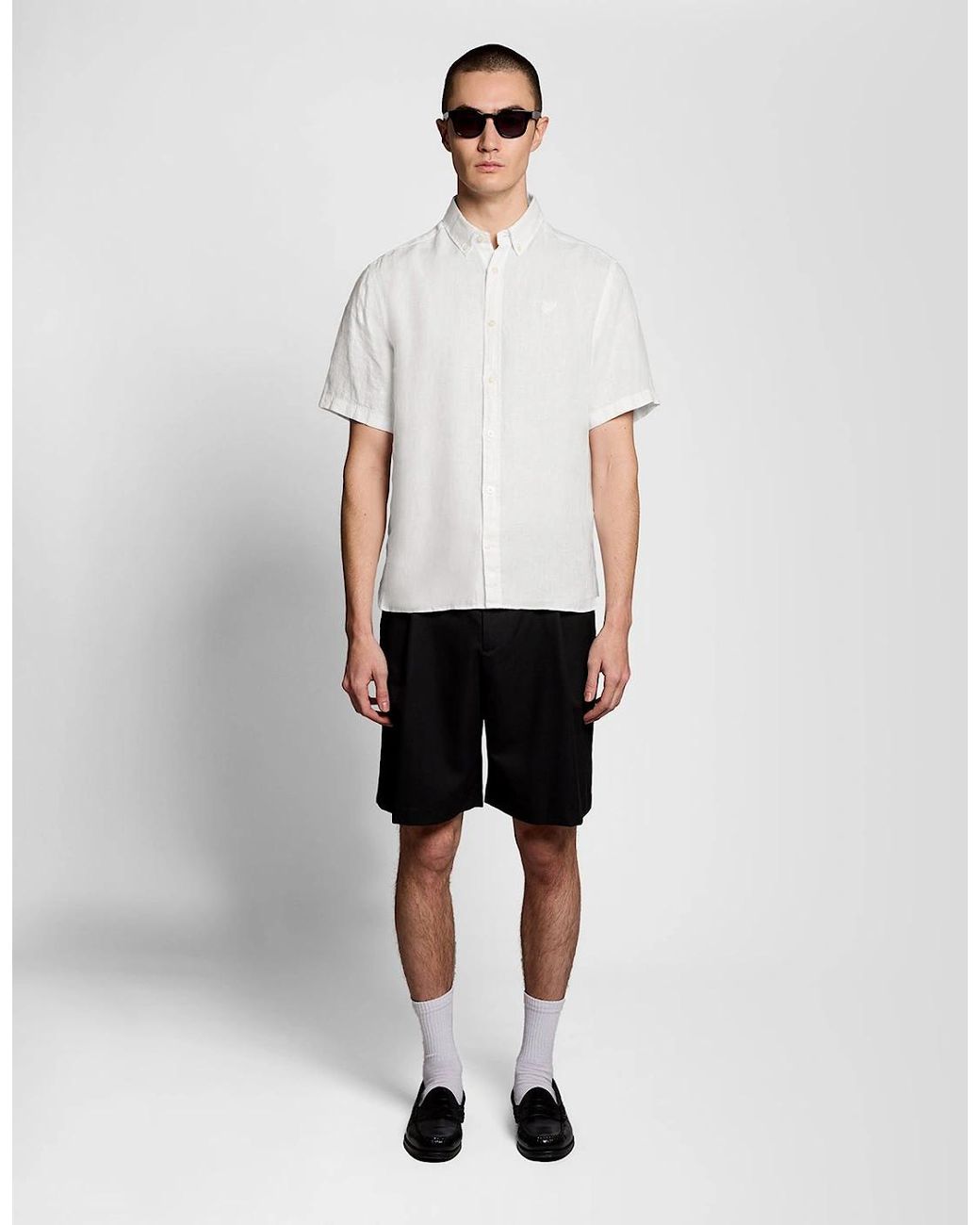Lyle & Scott White Short Sleeve Linen Shirt for men
