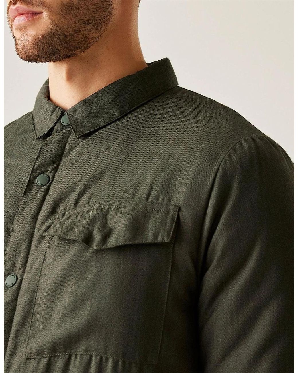 Regatta Green Collared Neck Long Sleeve Regular Fit Overshirt for men